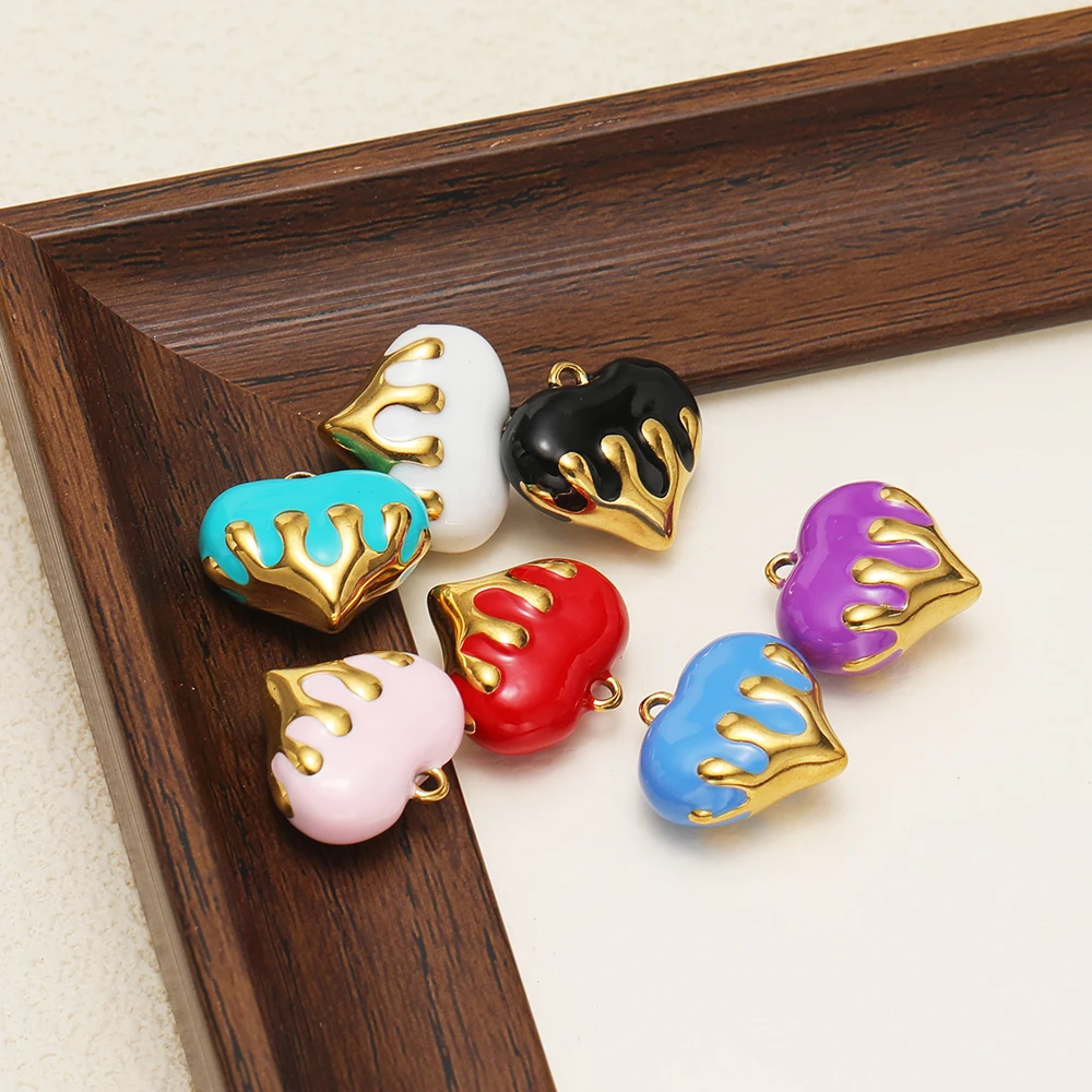 3 Stück Edelstahl-Herzanhänger mit seidigem Emaille für DIY-Schmuckherstellung von Halsketten, Armbändern und Ohrringen für Paare – Detail 4