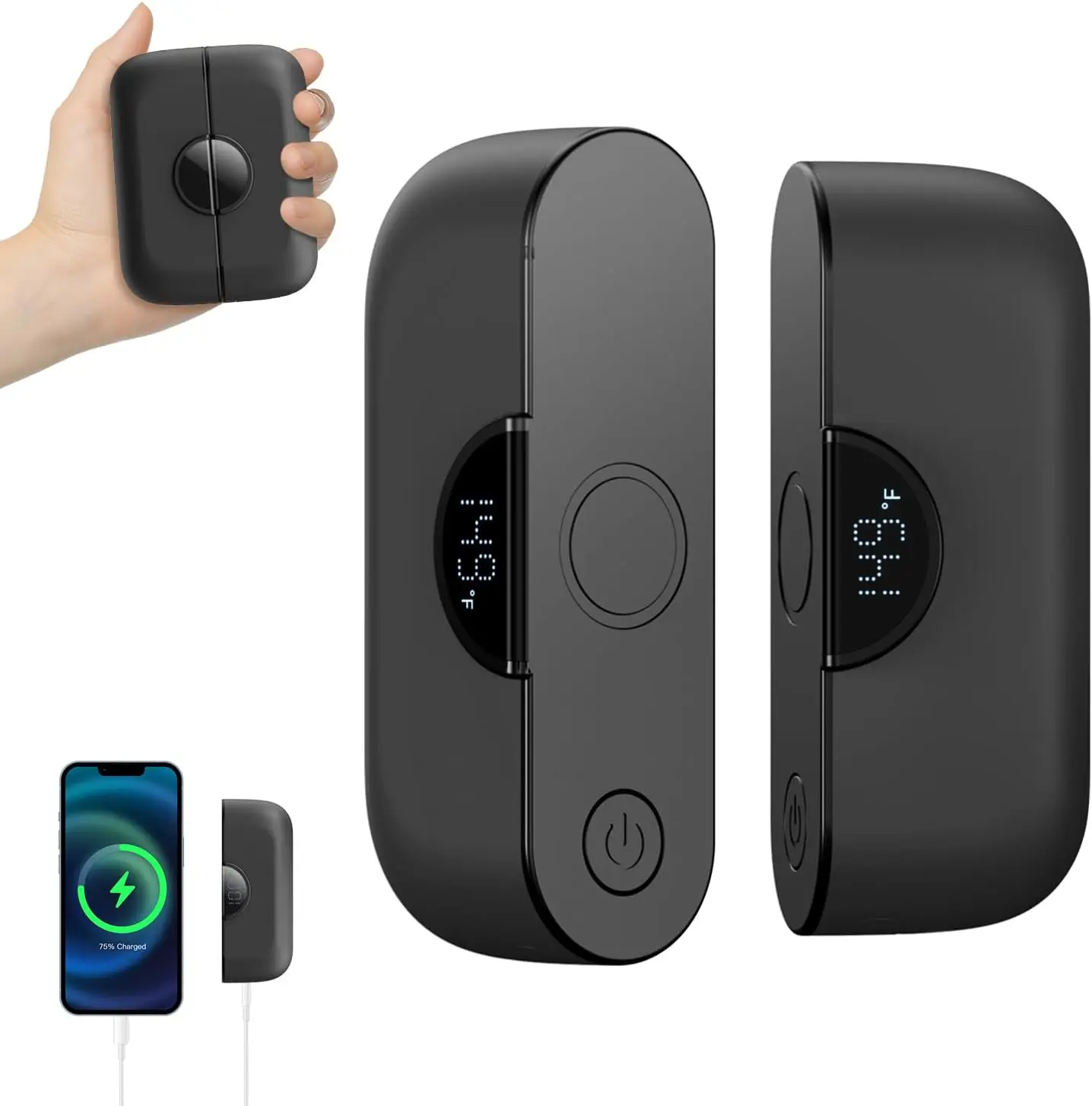 

Magnetic Rechargeable Hand Warmers 2 Pack, 9000mAh, LED Display, 5 Heat Levels, Portable with Power Bank