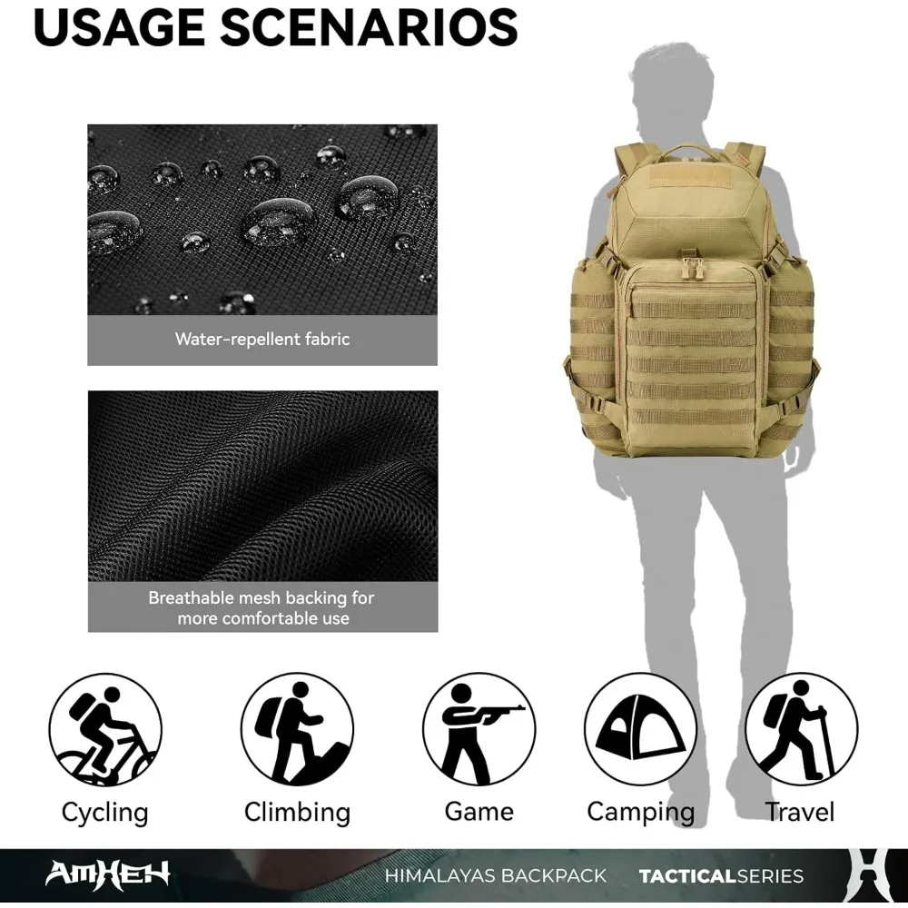 3-Day Survival Backpack: Military-Grade Tactical MOLLE Assault Pack with Hydration System, Tan Color