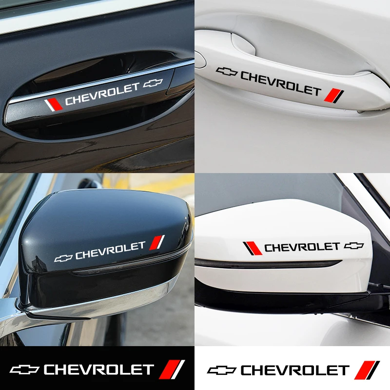 4Pcs Car Styling Door Handle Stickers Tire Rear View Mirror Decals For Chevrolet Trax Niva Avalanche Orlando kalos Equinox