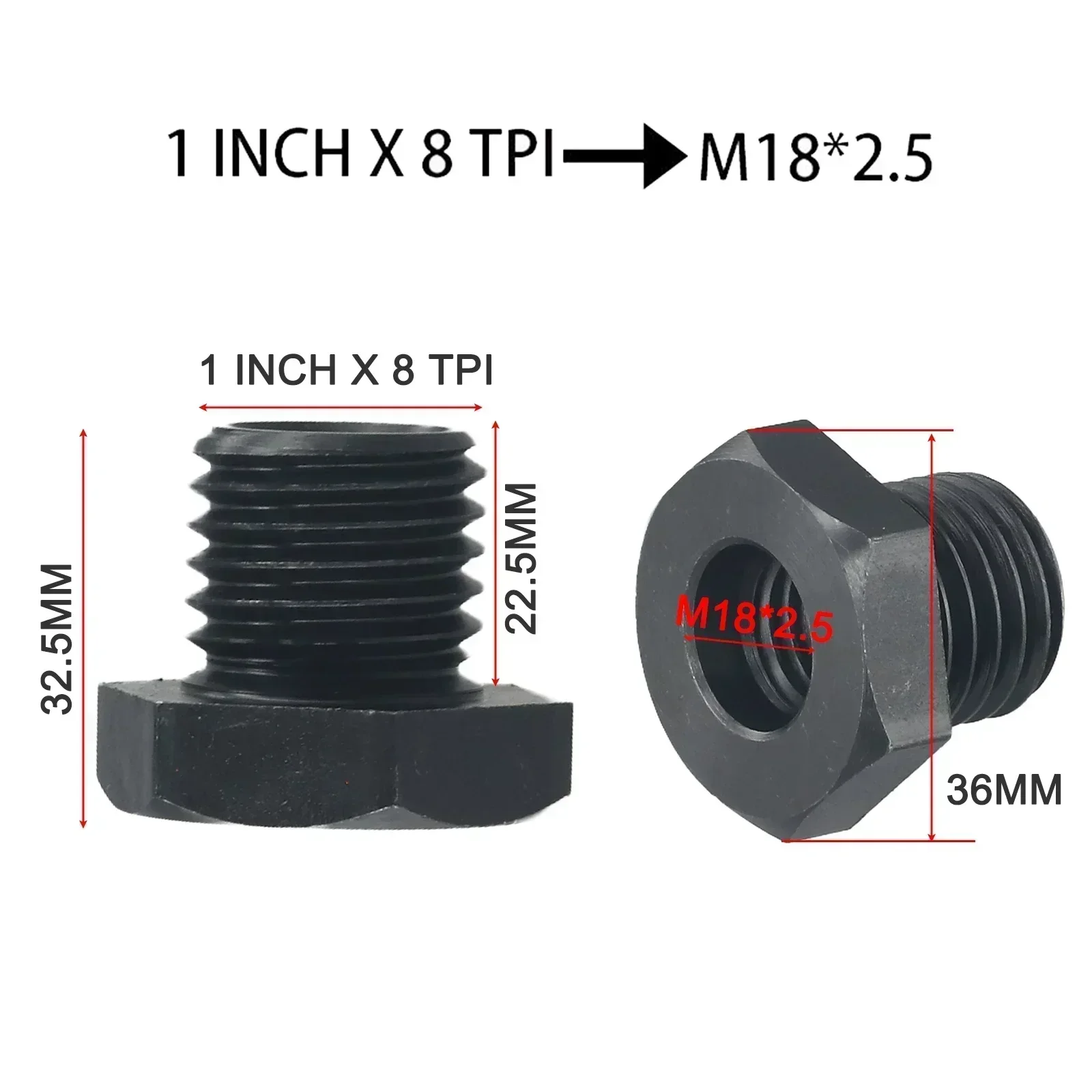 

1pc Wood Lathe Chuck Adapter M18X2.5 To 1-8TPI Lathe Headstock Spindle Adapter Wood Turning Woodworking Tool Accessories