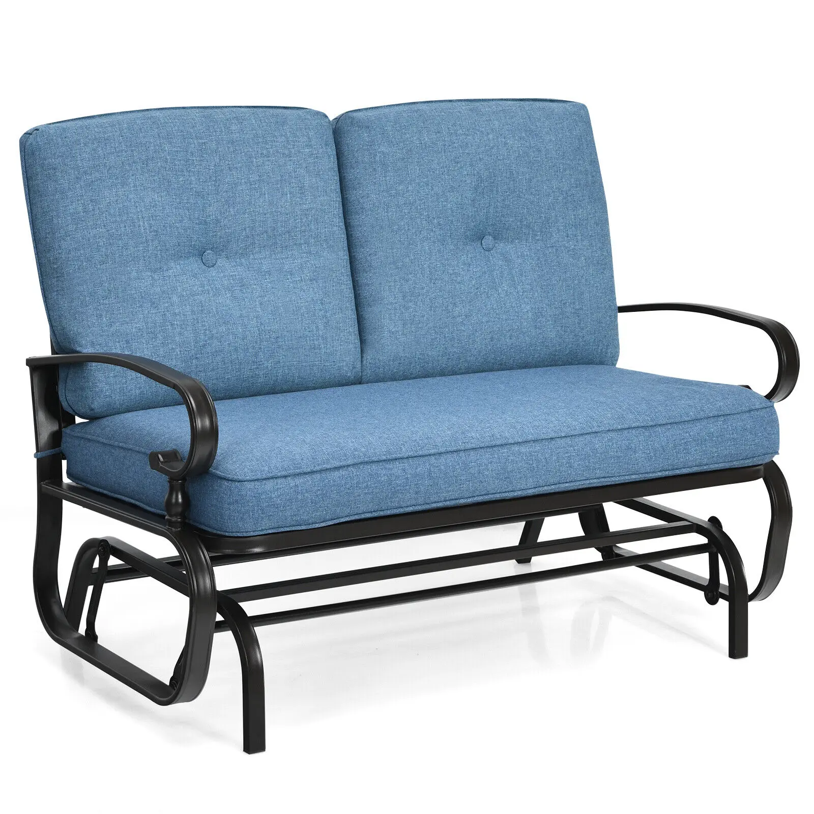 

Планер Открытый Патио Скамейка-качалка Loveseat Мягкое сиденье Стальной каркас Синий