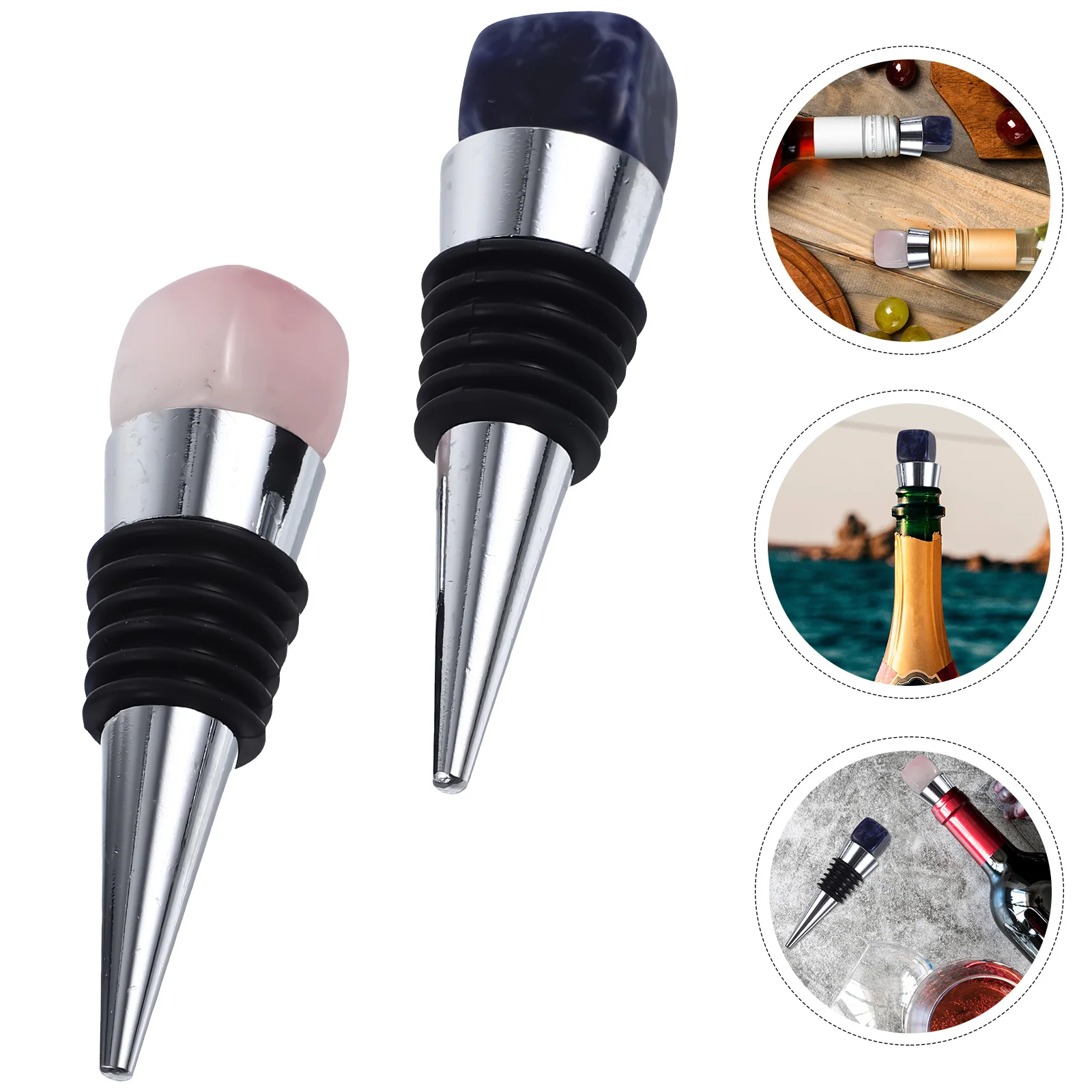 

2Pcs Crystal Wine Bottle Stopper with Delicate Stone Decor Sealing Reusable Party Wedding Gift for Red Wine Beer Liquor Storage