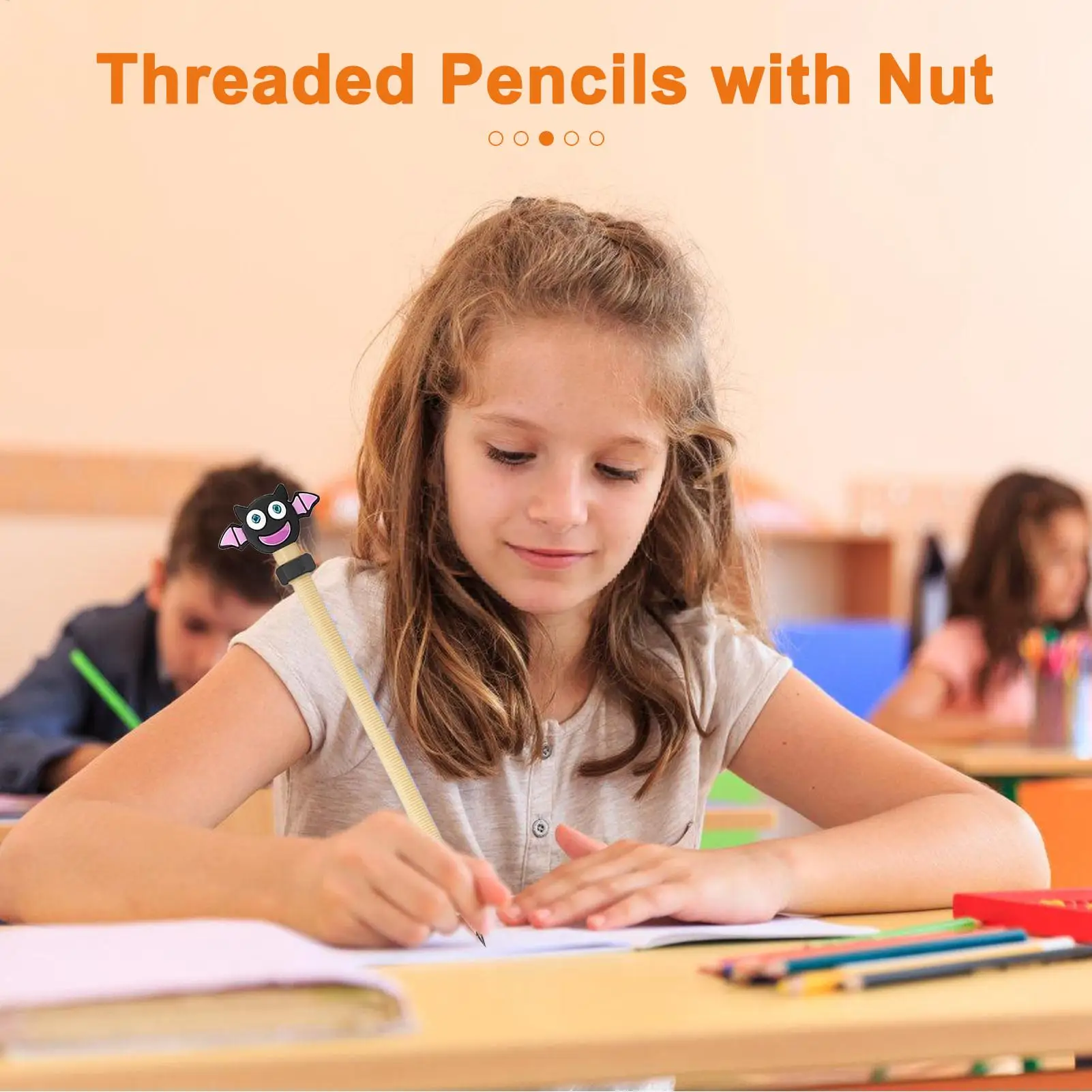Fidget Pencil Wooden Halloween Pencil Fidgets with Nut Silent Sensory Tool Study Supplies for Special Education School Library