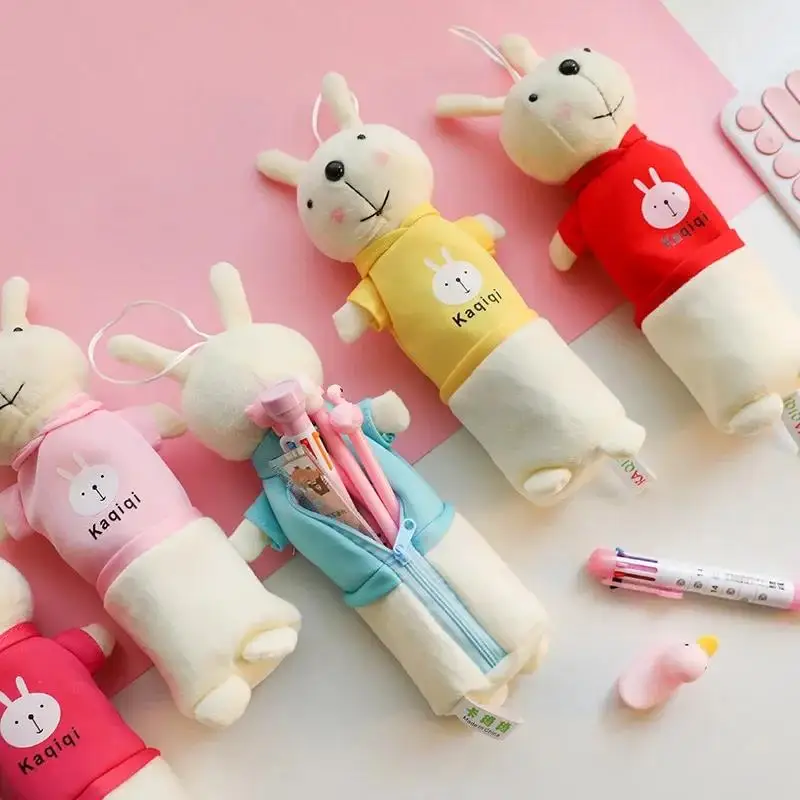 1Pcs Fun Cartoon Rabbit Pencil Bags Animal Stationery Bunny Bag studente Creative Doll Pen Package peluche bambini portamonete regalo