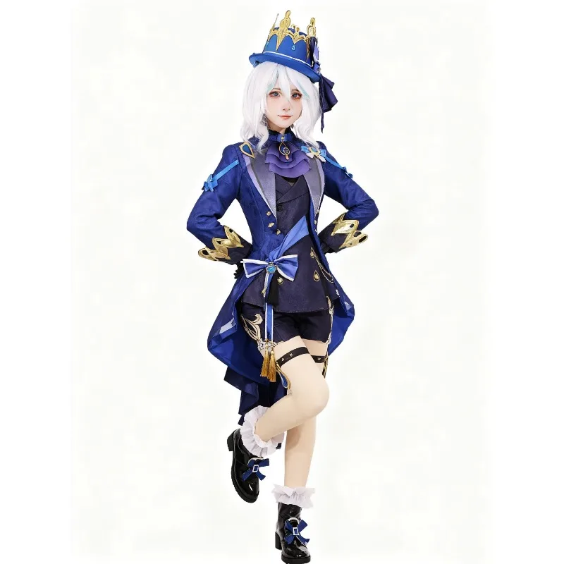 Genshin Impact Furina Focalors Cosplay Costume Black White Full Set With Hat For Women Halloween Masquerade Party Outfit