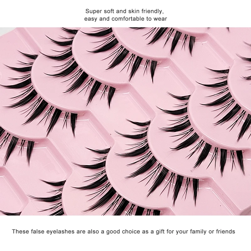 10 Paar Natürliche Manga-Wimpern, Volle Streifenwimpern für Make-up, Großhandel, Dropshipping, Wimpernverlängerung, Anime-Kunstwimpern – Detail 8