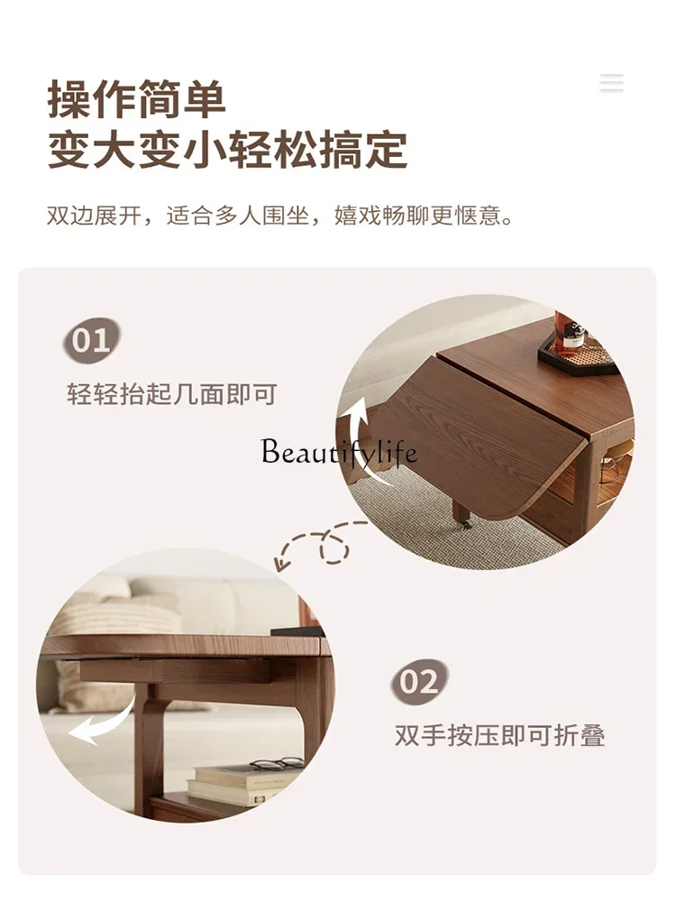 Solid wood movable folding coffee table living room small apartment modern simple sofa side table