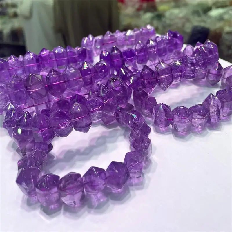 21MM Natural Amethyst Double Point Bangle Women Men Original Energy Meditation Healing Blue Stone Yoga Wristband Jewelry 1PCS