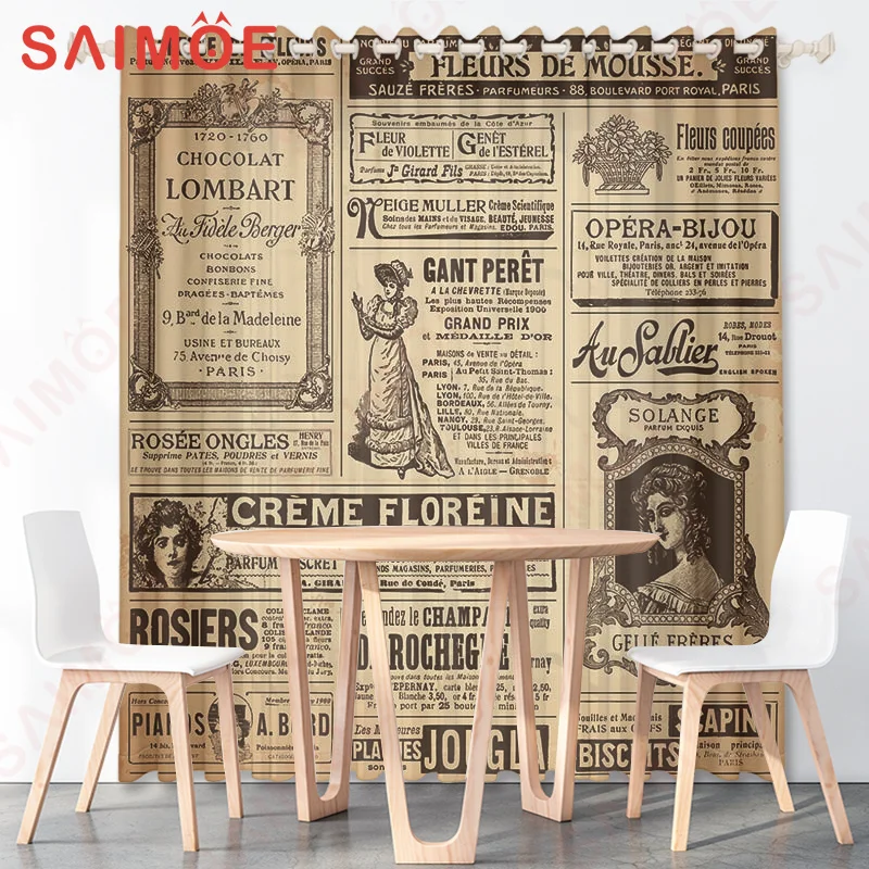 3D European American Retro Poster Pictures Curtains Phone Booth Ferris Wheel Beach Coconut Tree Thin Polyester Fabric Decorative