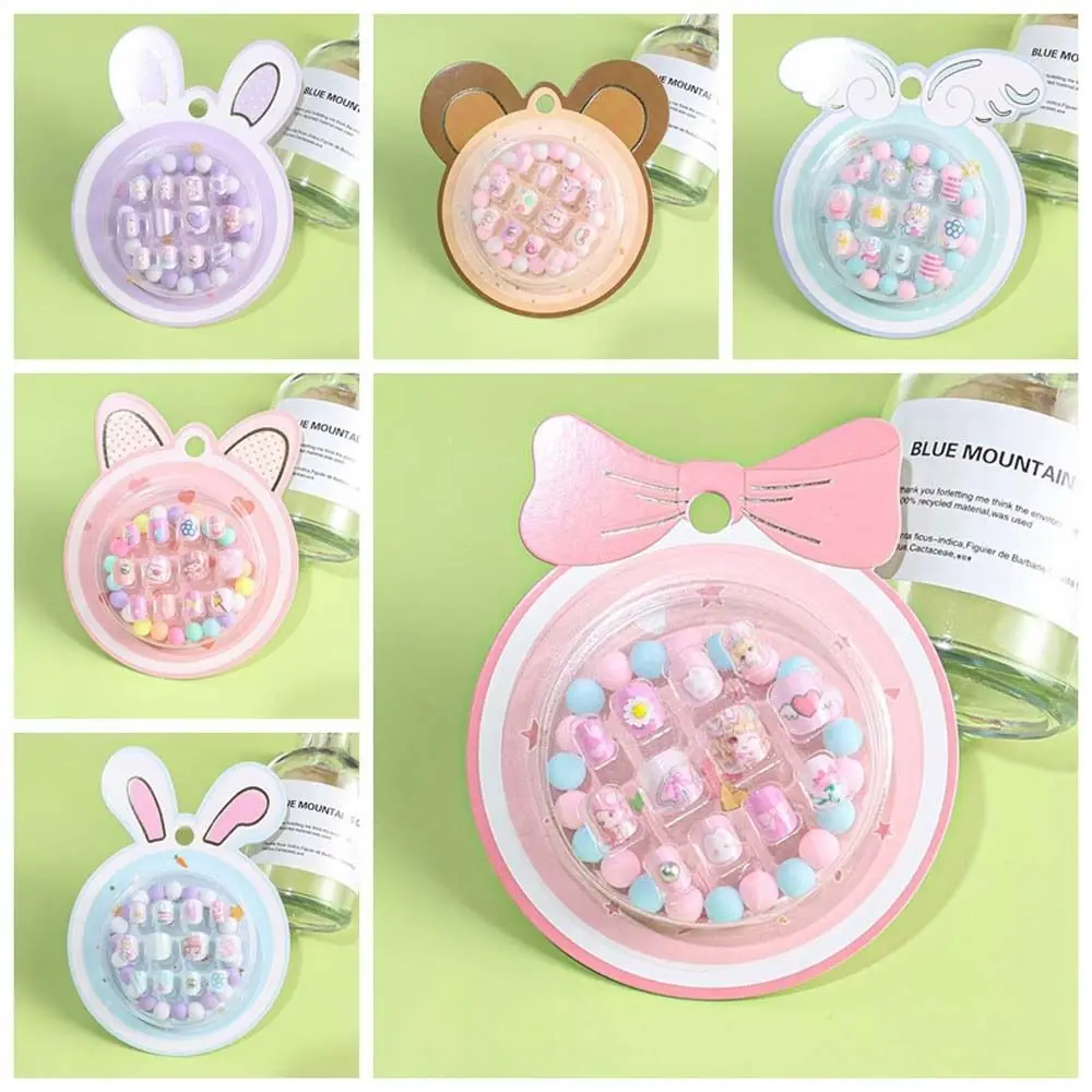 12 pçs/set material de manicure crianças unhas falsas pulseira acessórios para unhas cobertura completa dicas da arte do prego dos desenhos animados unhas falsas flores