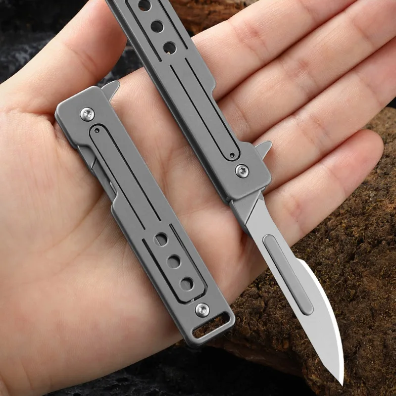 Stainless Steel Mini Folding Knife Scalpel Fast Open Unboxing Replaceable #24 Blade EDC Survival Multitool Keycahin Pocket Knife