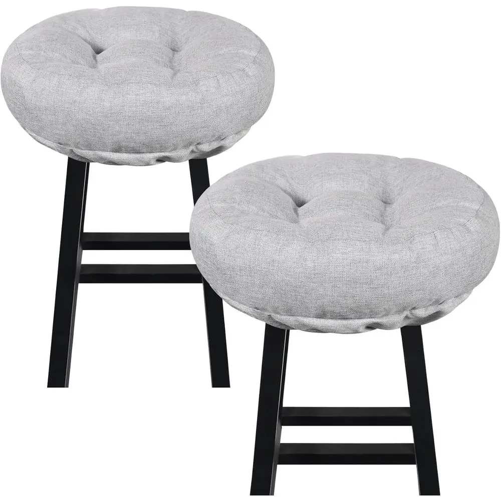 

14 Light Grey Round Seat Cushions with Ties, Non-Slip & Adjustable, Thick Padding (2 Pack)