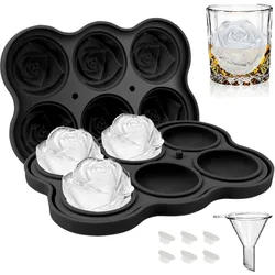 Rose Shaped Large Ice Cube Mold with Leak-proof Lid Perfect for Whisky Cocktails Beer Juice Homemade Drinks with Free 1 Funnel