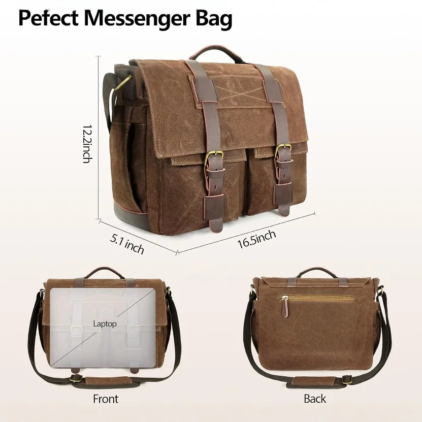 오일 왁스 캔버스 방수 크로스바디 남성용 컴퓨터 숄더 비즈니스 서류가방 메신저 마이크로파이버 가죽 럭셔리 서류가방