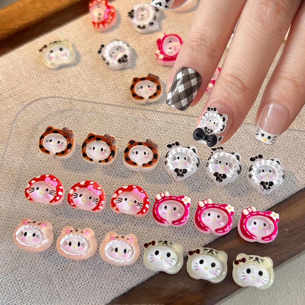 10 قطعة قبعة يرتدي مرحبا كيتي الكرتون مسمار السحر ثلاثية الأبعاد لطيف القوس القبعات KT القط مسمار اكسسوارات ليوبارد الوردي الأحمر كيتي مسمار أجزاء #1