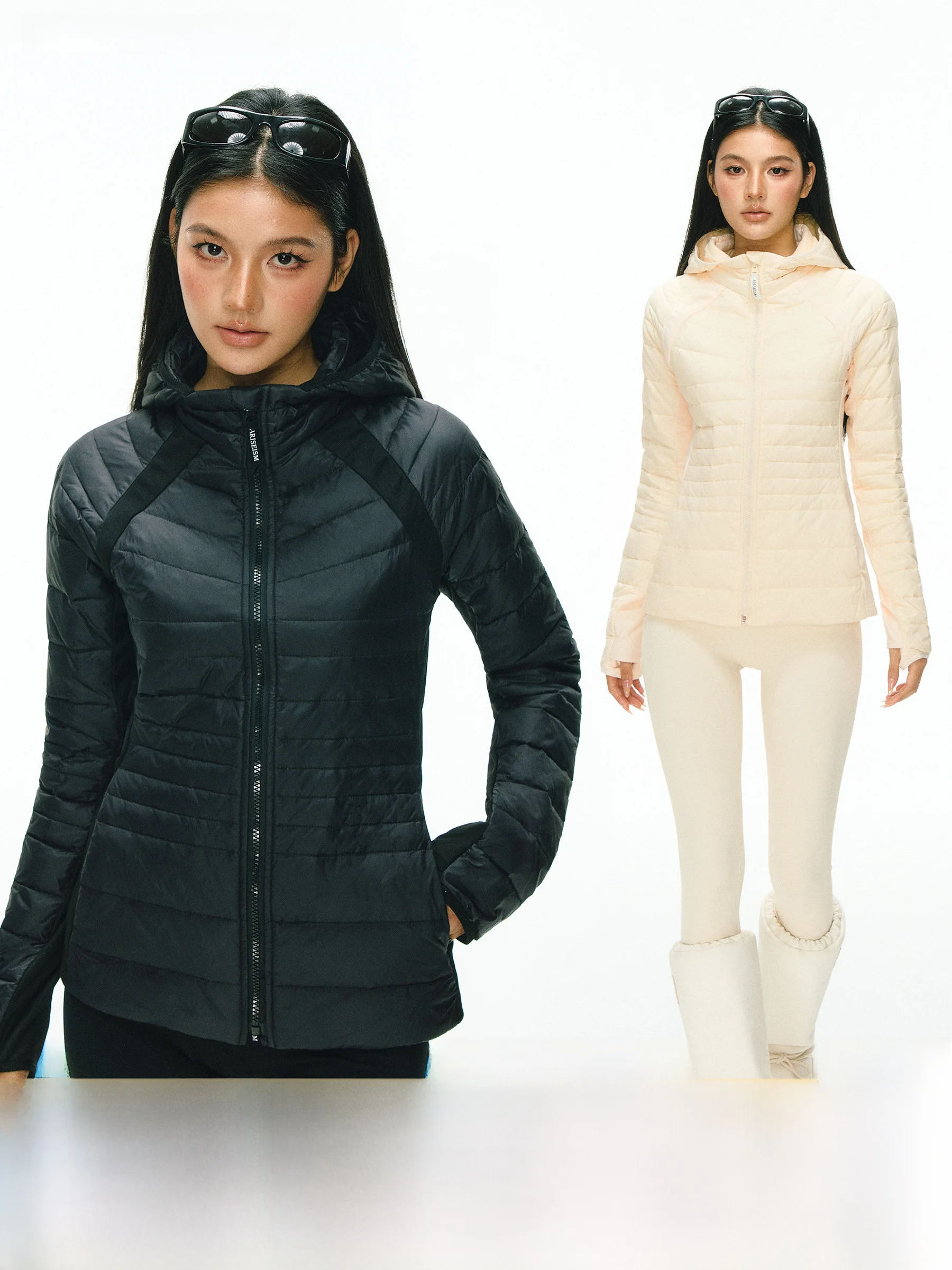 

Ariseism American Retro Sle Women's down Jaet Hooded Slim Fit Warm Winter Outerwear Casual Nylon White Du down Filling