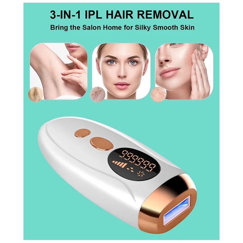 KEOL-Dispositivo de depilación láser 999, 999 Flashes para hombres y mujeres, permanente en las piernas faciales, brazos, línea de Bikini, enchufe europeo en casa