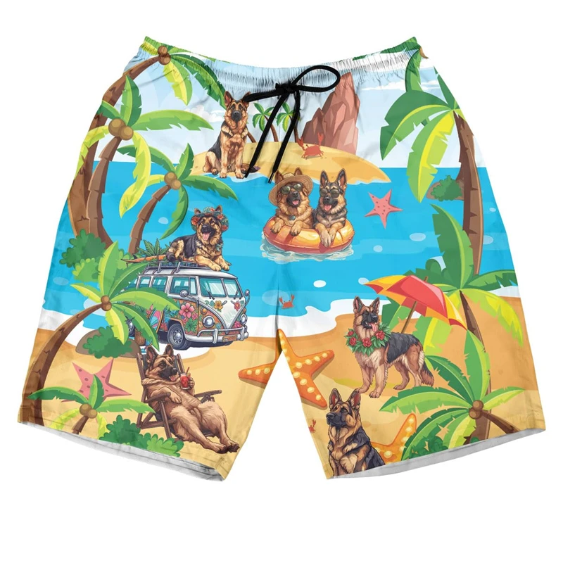 German Shepherd Hawaii 3D Printed Short Pants For Men Clothes Casual Hawaiian Flower Beach Shorts Cute Pet Dog Trunks Dogs Tops