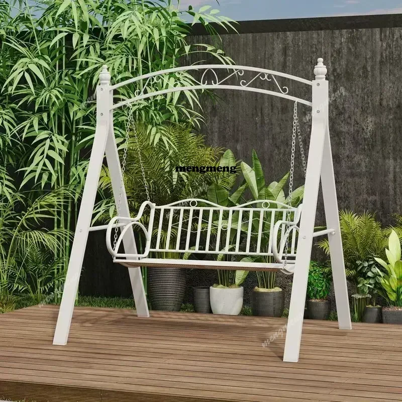 F182 Double Person Courtyard Garden Outdoor Home Swing Hanging Chair Outdoor Villa Wrought Iron Balcony Rocking Chair