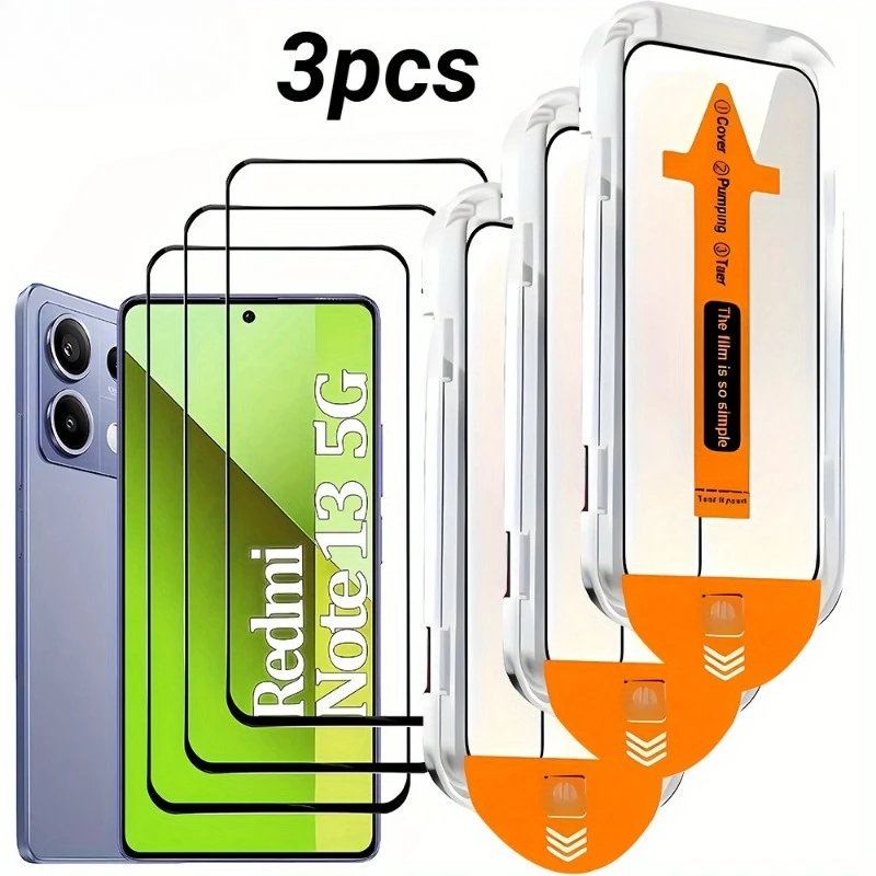 3Pack Full Cover Tempered Glass Screen Protector For Xiaomi Redmi Note 14 13 Pro Plus 12 11 Pro 10 Pro Max Protective Glass