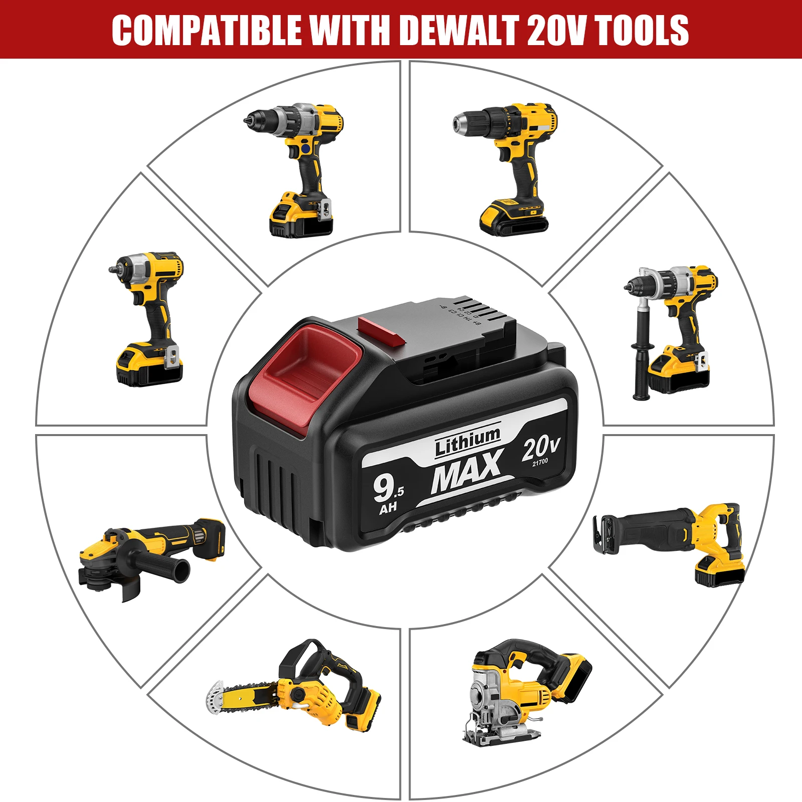 21700 Cells For Dewalt DCB200 Battery 20V 9500mAh Replacement Li-ion Battery DCB609 DCB206 DCB209 DCB205 Power Tool Battery