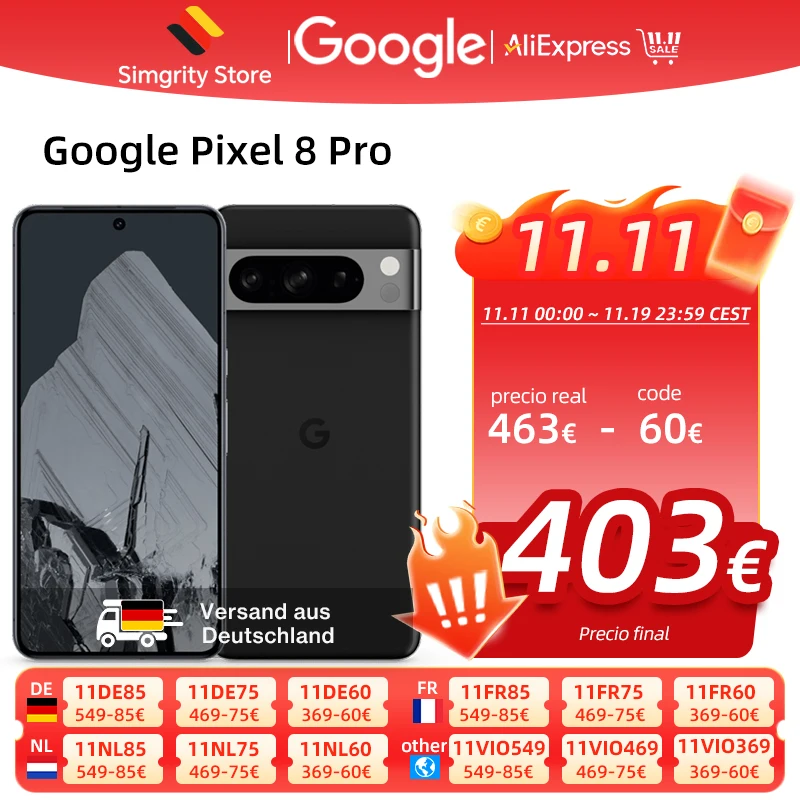 Version mondiale Google Pixel 8 Pro 5G Google Tensor G3 Ecran OLED 6,7 pouces 120HZ LTPO Appareil photo principal 50MP Batterie 5050mAh IP68 Version mondiale Google Pixel 8 Pro 5G Google Tensor G3 Ecran OLED 6,7 pouces 120HZ LTPO Appareil photo principal 50MP Batterie 5050mAh IP68