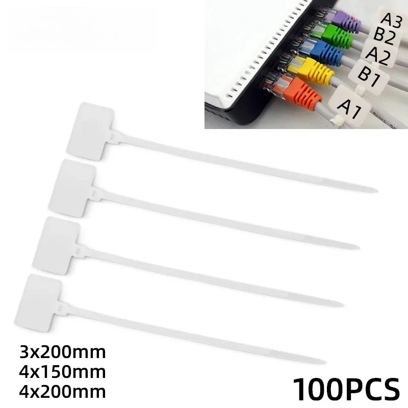White Black Easy Mark Plastic Cable Ties Tag Labels Nylon Self-Locking Markers Zip Network Loop Wire Straps 3*100mm
