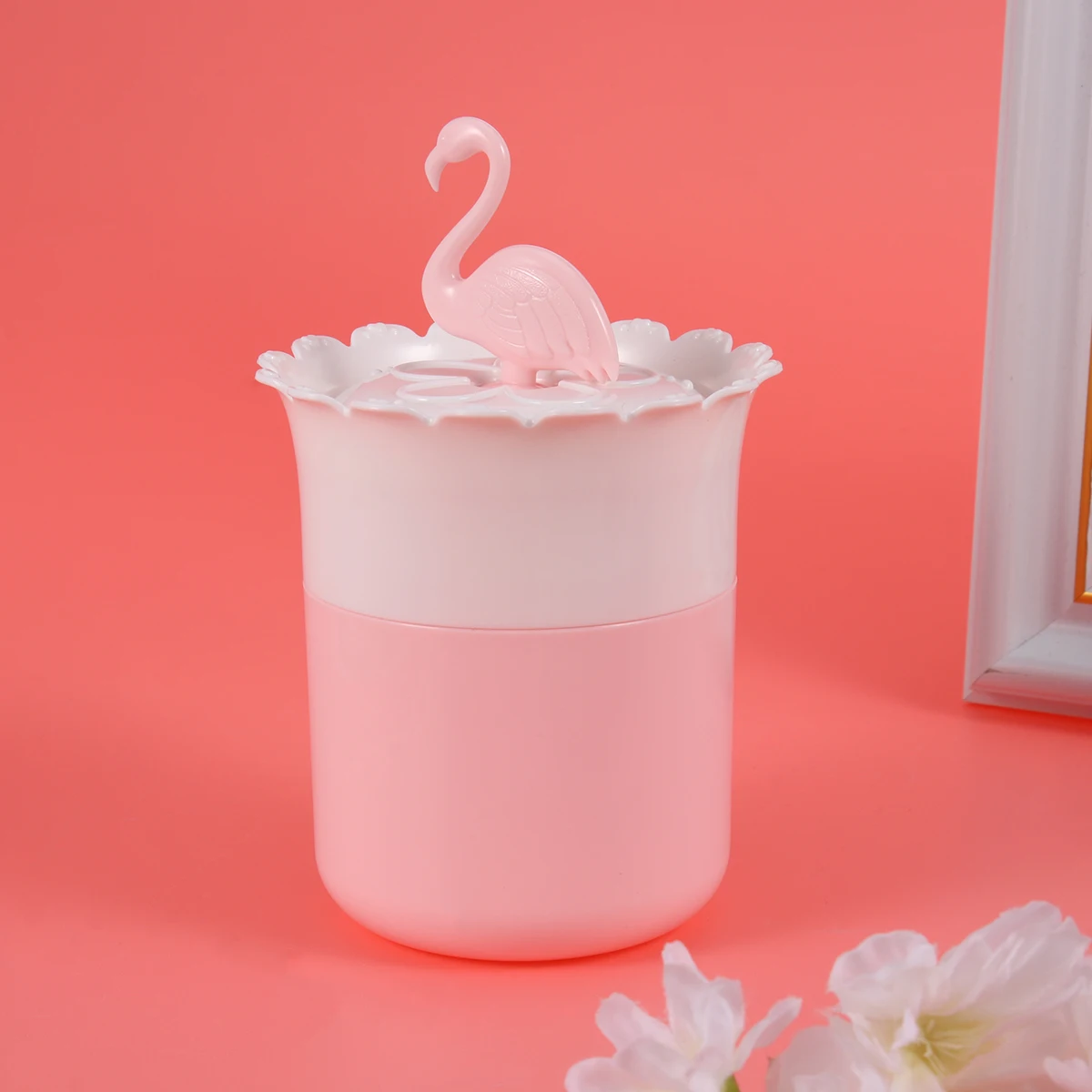 

1pc Flamingo Cotton Swab Storage Box Shatter-Resistant Plastic Round Container For Cotton Balls Pads Makeup Accessories Holder