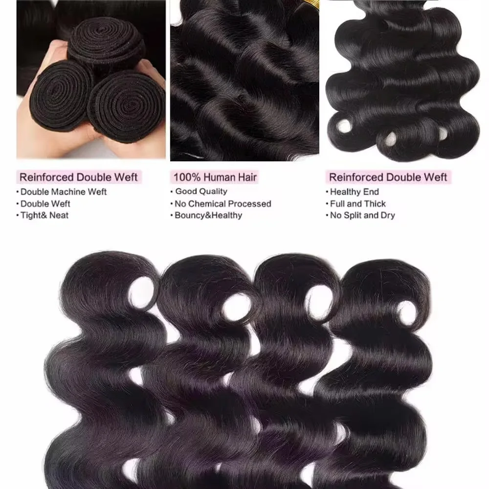 Extensiones de cabello humano ondulado de 10-40 pulgadas, 1/3/4 Uds., mechones negros naturales, extensiones de cabello humano Remy tejido brasileño