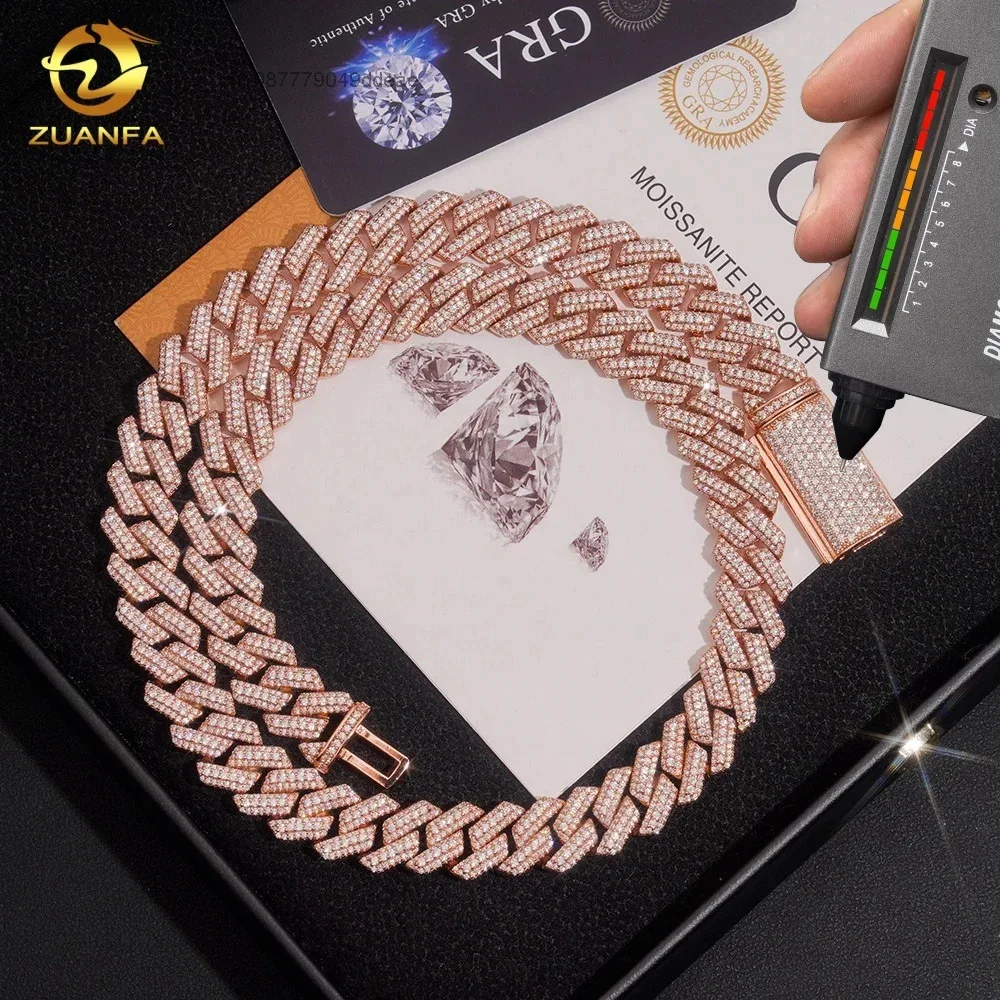 Hop Hip Luxury Pass Diamond Tester Iced Out Rose Gold 925 Silver 12.5mm Moissanite Cuban Link Chain..
