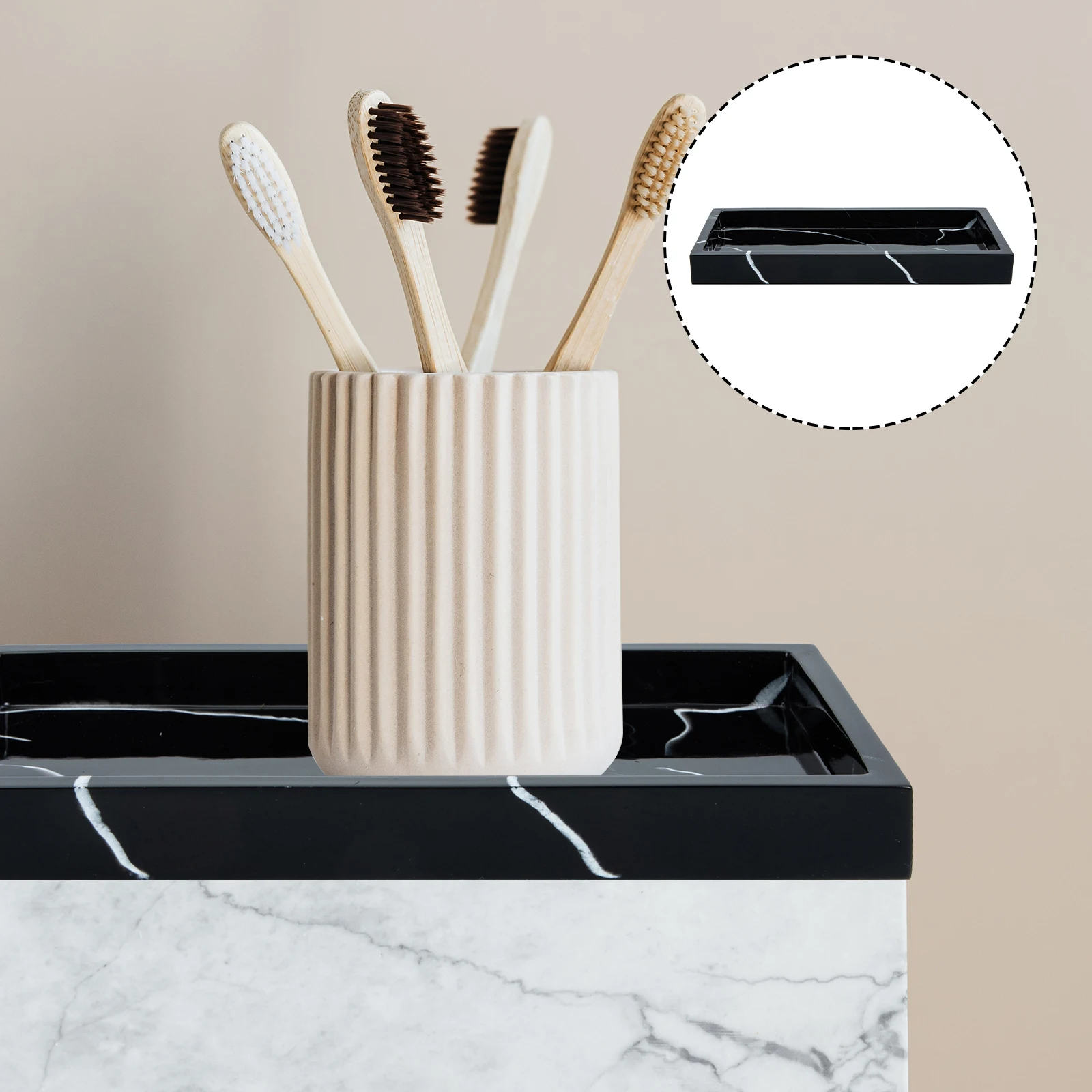 

Sturdy Marble Pattern Storage Tray Bathroom Toiletries Cup Keys Organizer Home Decorative Vanity Countertop Accessory