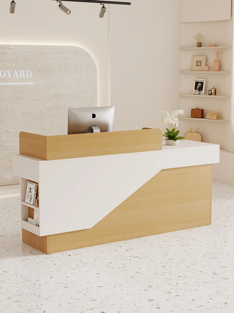 

Log cream wind bar table women's clothing store front desk light luxury reception counter beauty salon store small checkout page