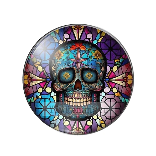 Colorful Bright  Skull flower Art Paintings 10mm/12mm/20mm/25mm Round photo glass cabochon demo flat back Making findings