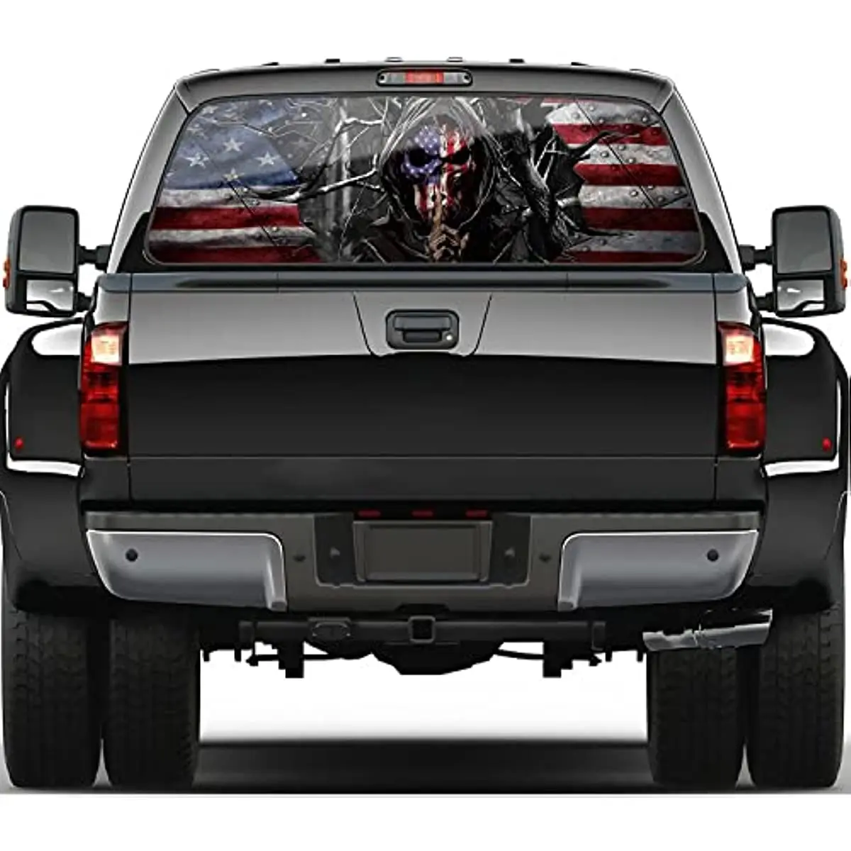 Hsdiokl American Flag Skull Truck Rear Window Decals, Truck Rear Window Stickers,Trucks, SUV,Cars,Universal,66''x20''