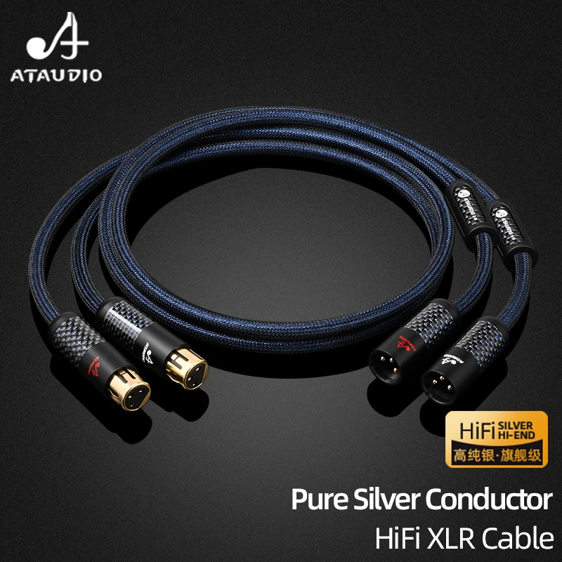 ATAUDIO HiFi XLR كابل الفضة النقية ذكر إلى أنثى متوازن 3Pin XLR ربط كابل الصوت لخلاط الميكروفون مشغل أقراص مضغوطة
