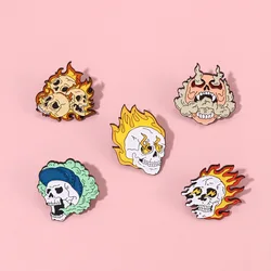 Pin Club | Flame Skull Enamel Lapel Badge Metal Punk Fire Skeleton Gothic Brooch Jewelry Gift Backpack Hat Accessories Wholesale