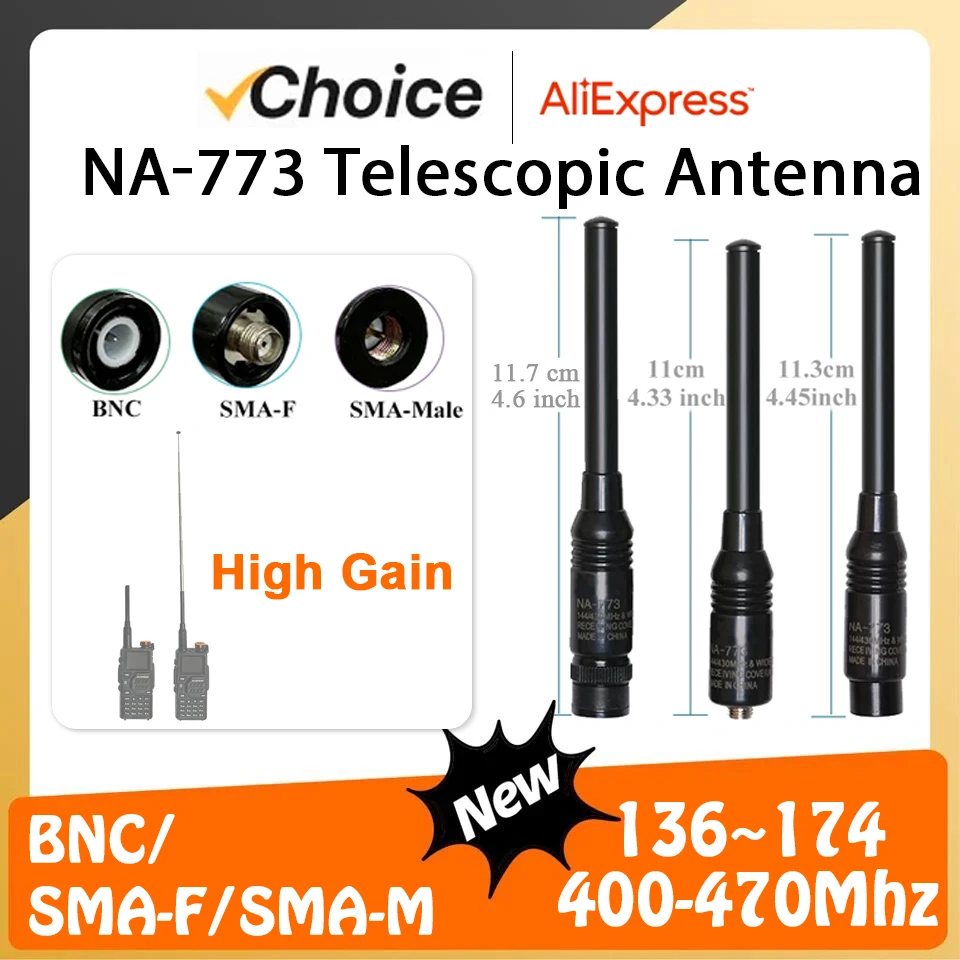 NA-773 Telescopic Antenna SMA-F SMA-Male BNC High Gain Aerial UHF/VHF 144/430MHz Quansheng UV-K6 UV18 Pro Max Radio Accessories