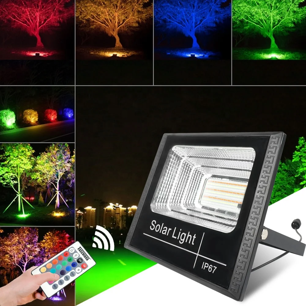 High Bright Abs New Solar Rgb Flood Light Waterproof Ip65 Color Changeable Outdoor Remote Control Smart Lights