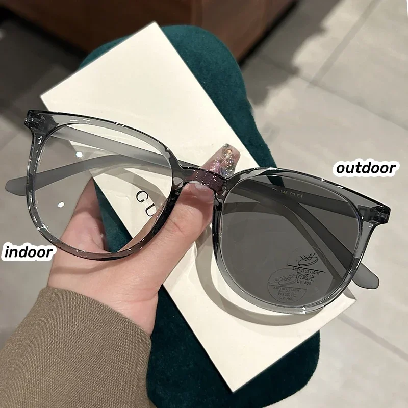 Mode Intelligente Photochrome Gläser Männer Frauen Farbwechsel Myopie Brillen Unisex Runde Reise Sonnenbrille 0-1,0-4,0 – Detail 6