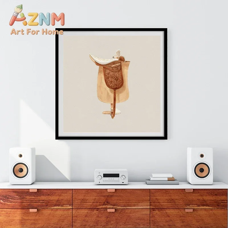 Vintage Horse Saddle Poster Watercolor Antique Equestrian Archival Canvas Painting Wall Prints Picture for Living Room Decor