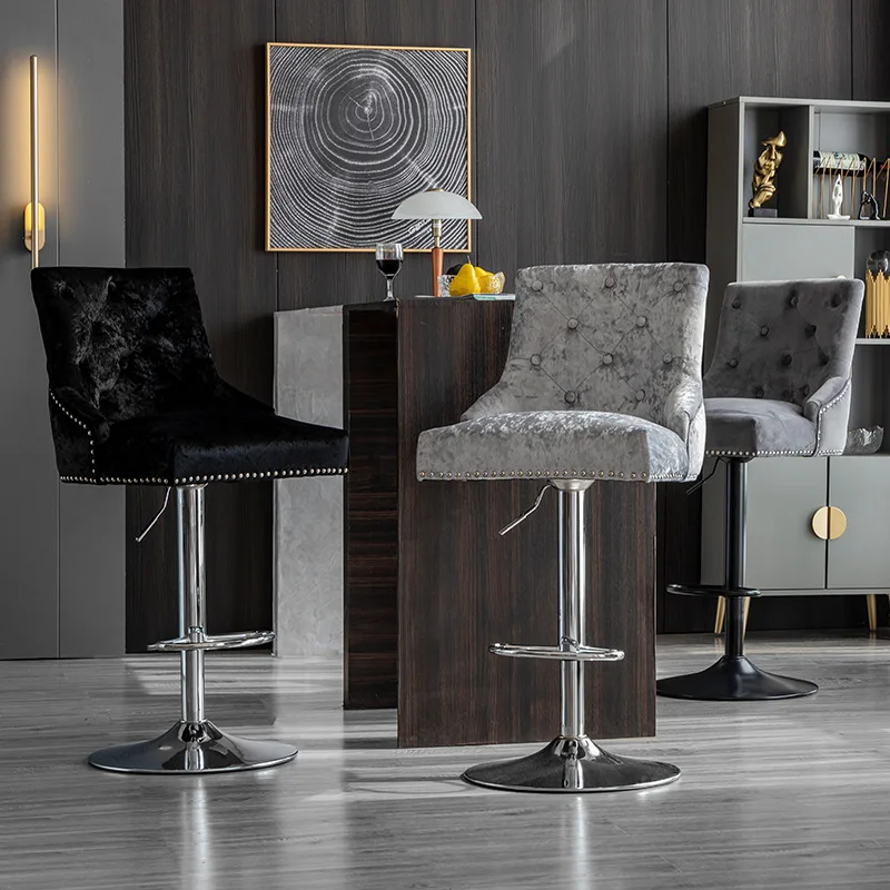 Light Luxury Lifting Rotating Bar Chair European Velvet Large Backrest Bar Chair Modern Simple Home High Stool