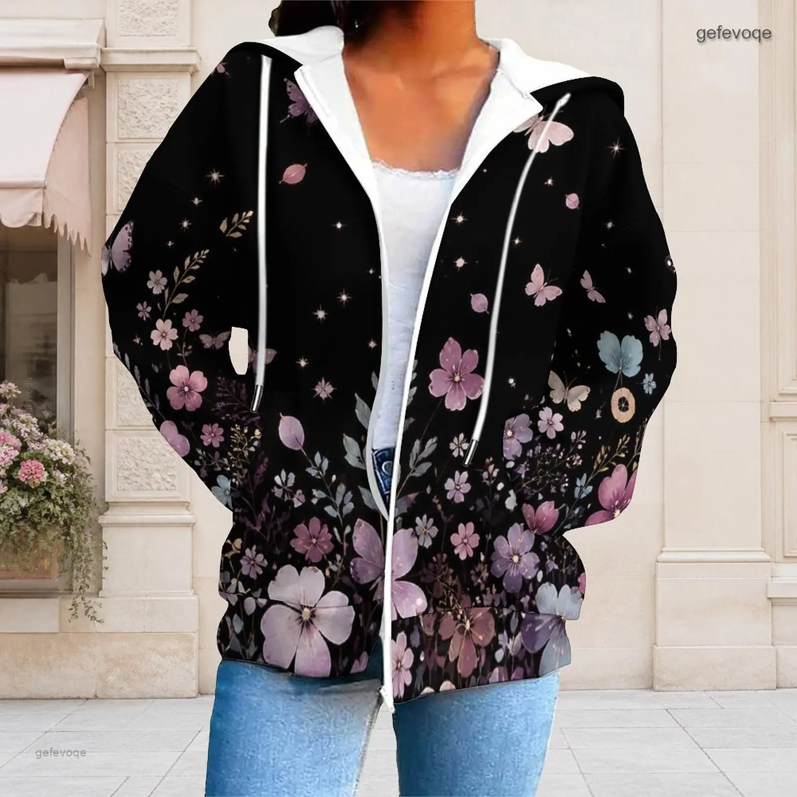 Fall Graphic Print Plus Size Outwear Women Hooded Graceful Plus Size Clothes Womens Clothing For Concert Daily Wear