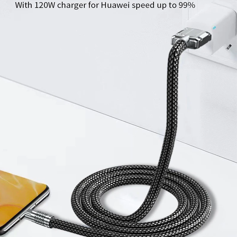 120W Type-C Super Fast Charging Cable for Huawei P30 P40 Thick Nylon Braid Quick Charge USB Data Cord for VIVO Xiaomi 1M 1.5M 2M