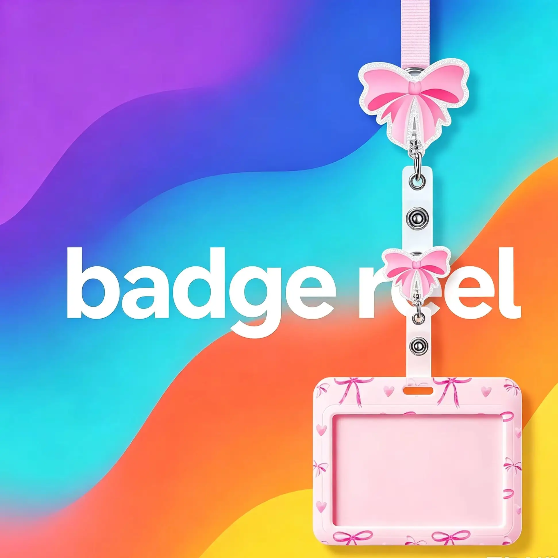 Bow Print Card Holder with Badge Reel Set, ABS Rotatable Retractable Badge Reel, ID Chest Card Holder Kit