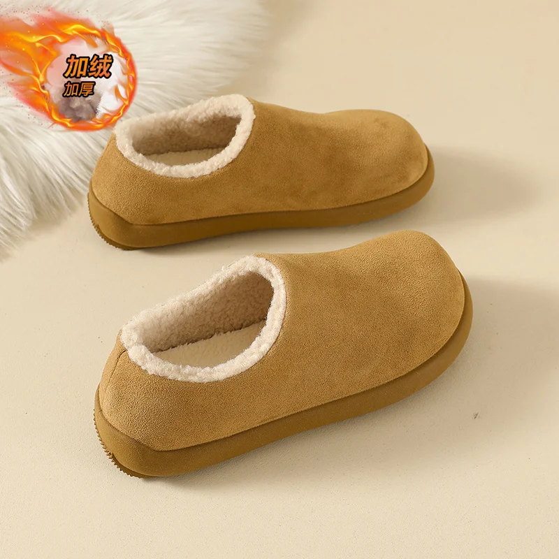 حذاء جديد بكعب مسطح من القطيفة بمقدمة مستديرة لخريف جديد للزوجين حذاء قطني مقاوم للرياح ودافئ لفصل الشتاء حذاء منزلي قطيفة غير رسمي