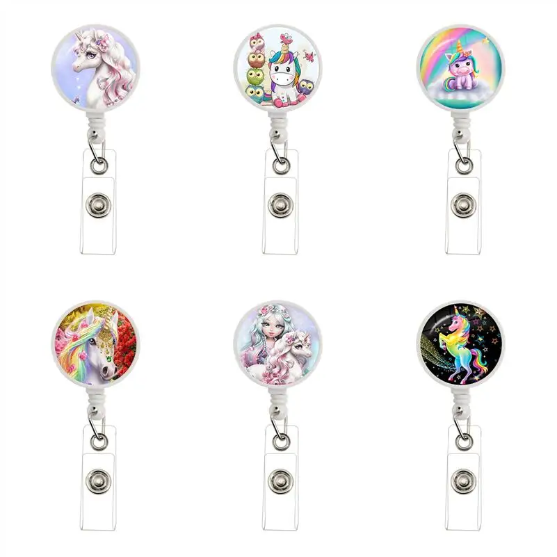 18 Styles Unicorns Retractable Badge Reel Kids Student Badge Reel Fashion ID Badge Holder With 360 Rotating Alligator Clip