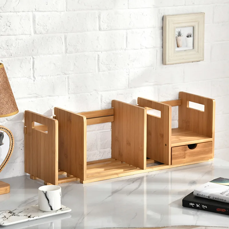 

Desktop Bamboo Book Shelf, Retractable Storage Shelves, Division Bookshelves, Combination Book Cabinet