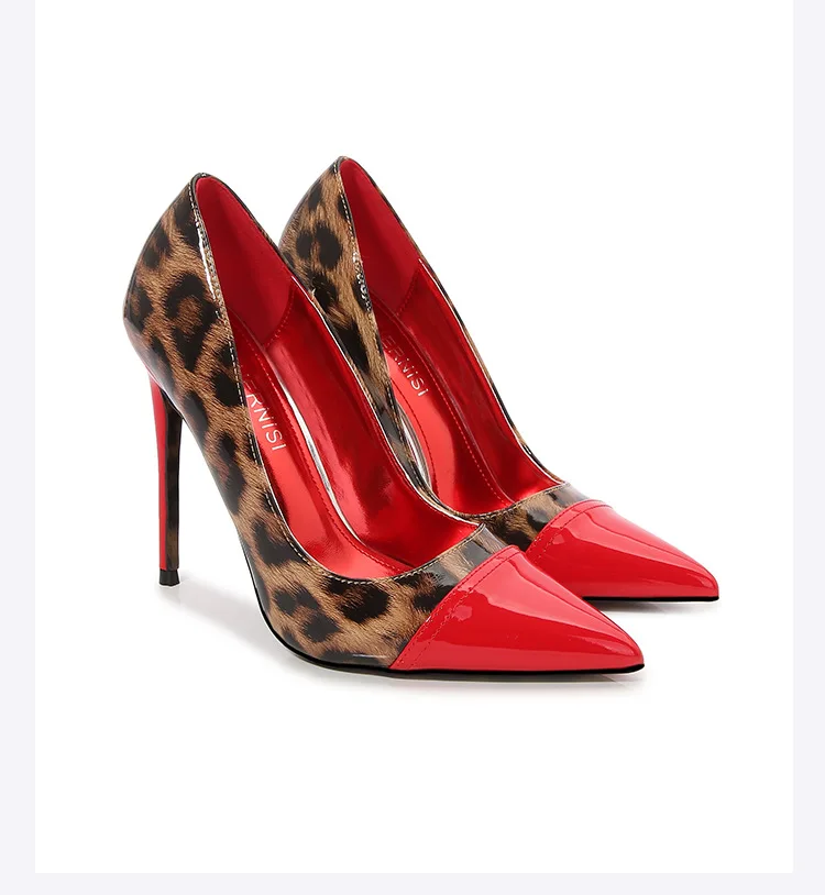 

New Leopard Print Pointed Toe Pumps 12CM High Heels Sexy Women's Shoes Fashion Party Dress Heels Women Large Size 35-46