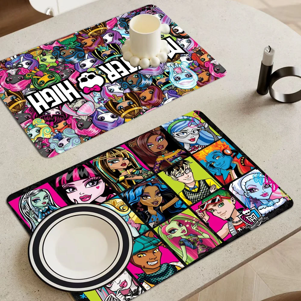 

Monster High Quick Drying Dish Mat Printed Kitchen Non-slip Coffee Cup Pad Drain Mats Dinnerware Cup Bottle Placemat